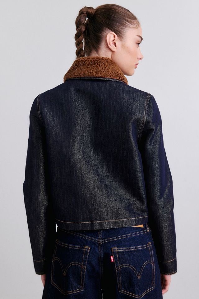 BLANKNYC Clout Chaser Faux Fur Trim Metallic Denim Jacket #3
