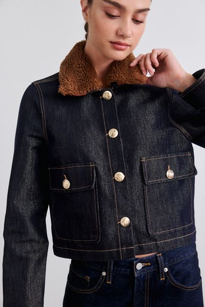 Veste en denim métallisé avec bordure en fausse fourrure Clout Chaser de BLANKNYC