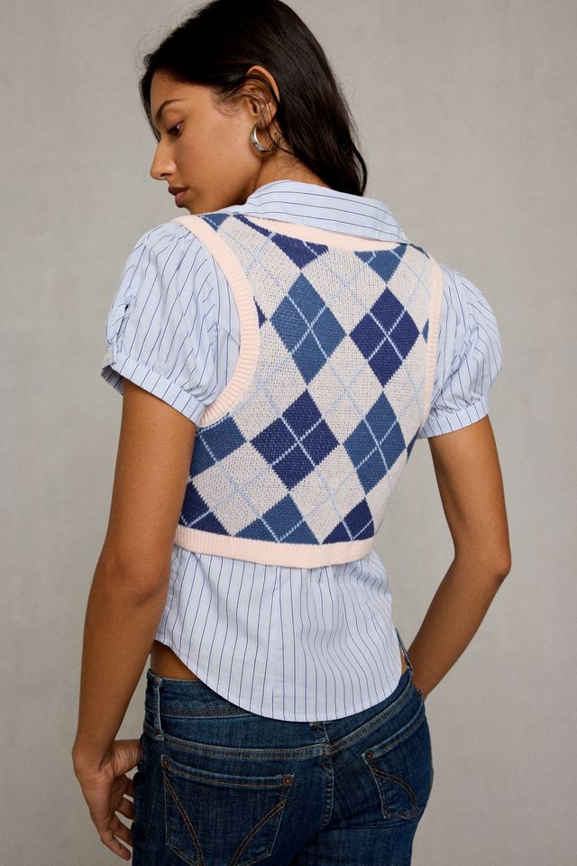 Kimchi Blue Seeing Double Short Sleeve Button-Down Twofer Top #3