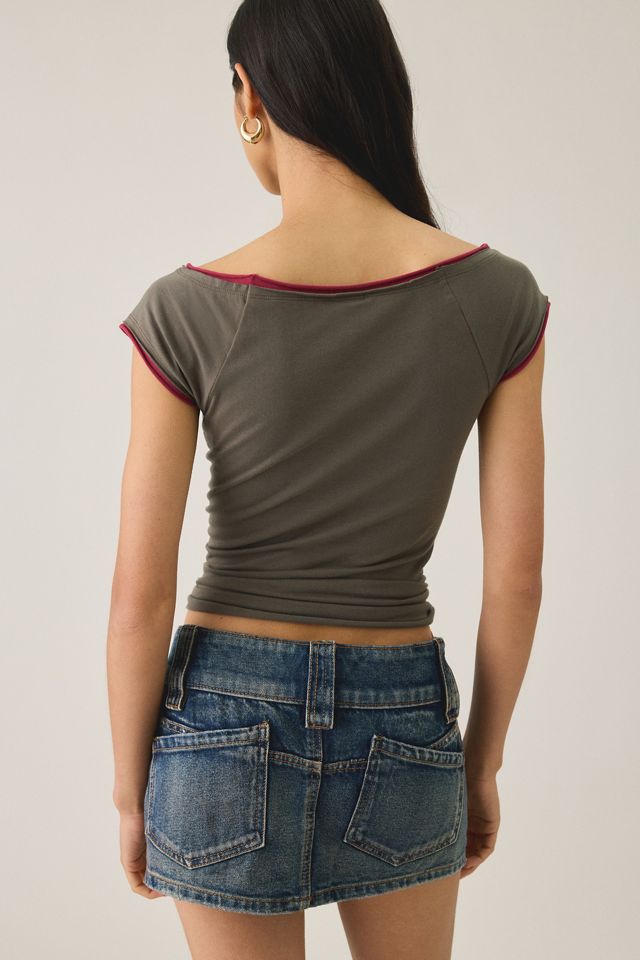 Seoul Cutout Graphic Double Layer Boatneck Baby Tee #2