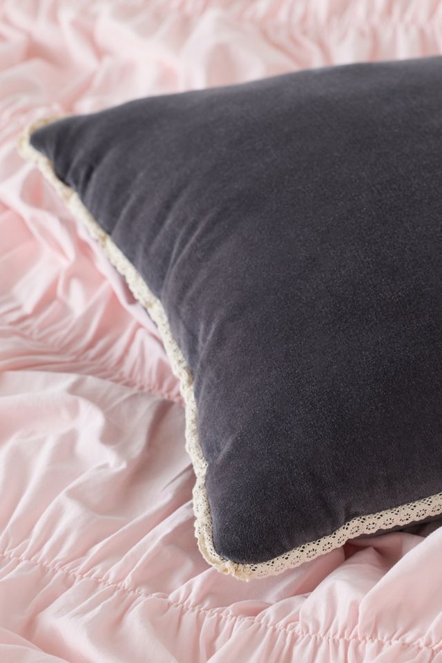 Velvet Eyelet Lace Trim Throw Pillow #1