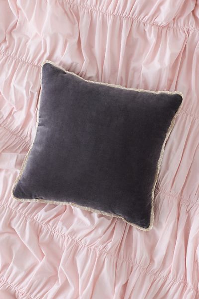Velvet Eyelet Lace Trim Throw Pillow