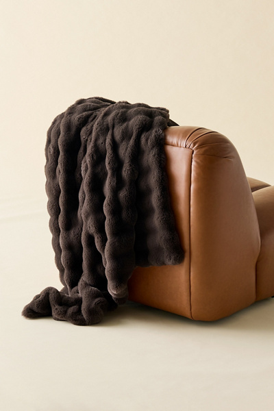 Lollie Cozy Faux Fur Throw Blanket in Chocolate at Urban Outfitters
