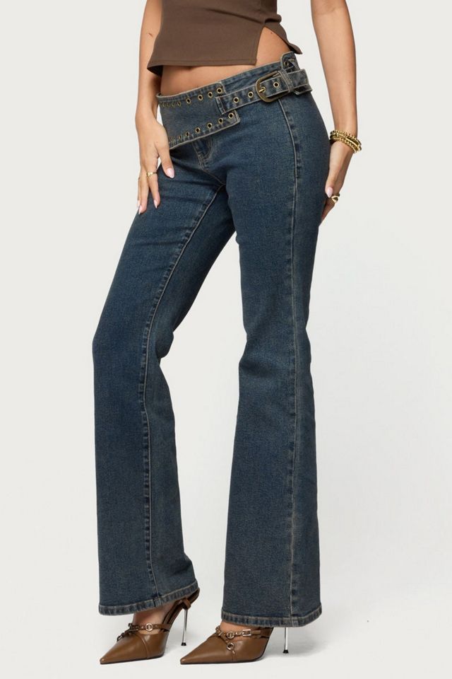 Edikted Asymmetric Grommet Belt Low Rise Flared Jeans #2