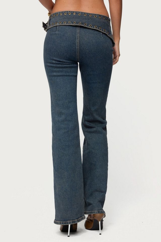 Edikted Asymmetric Grommet Belt Low Rise Flared Jeans #4