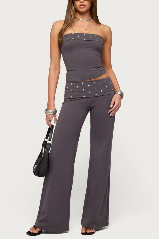 Edikted Breanna Studded Foldover Wide Leg Pants #1