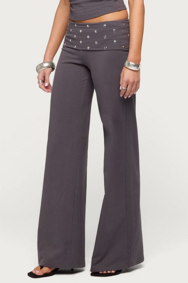 Edikted Breanna Studded Foldover Wide Leg Pants #2