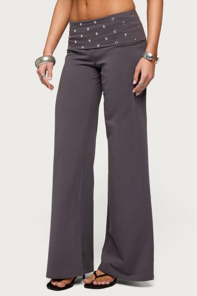Edikted Breanna Studded Foldover Wide Leg Pants #3