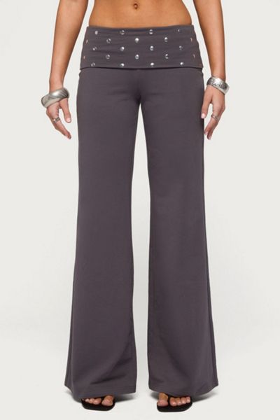 Edikted Breanna Studded Foldover Wide Leg Pants