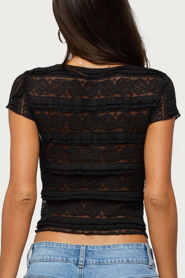 Edikted Avalee Sheer Lace V Neck Top #4