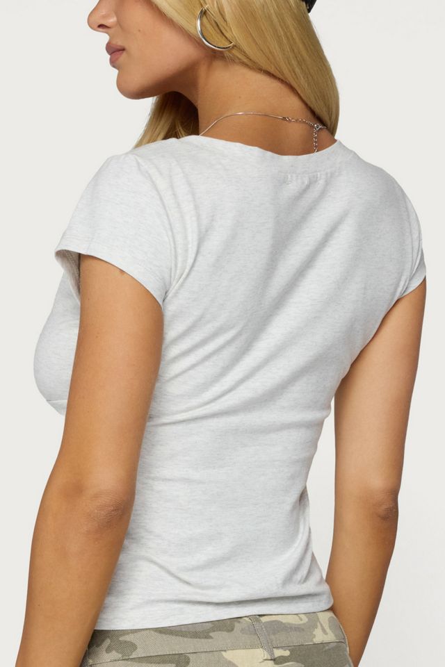 Edikted Penelopy Overlap V Neck T Shirt #4