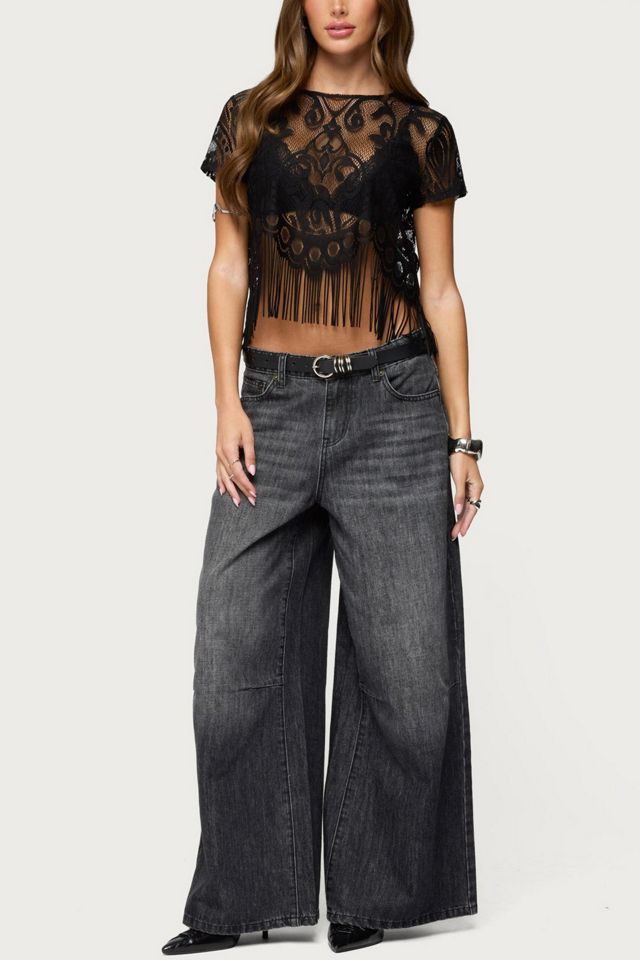 Edikted Kira Sheer Lace Fringe Top #1