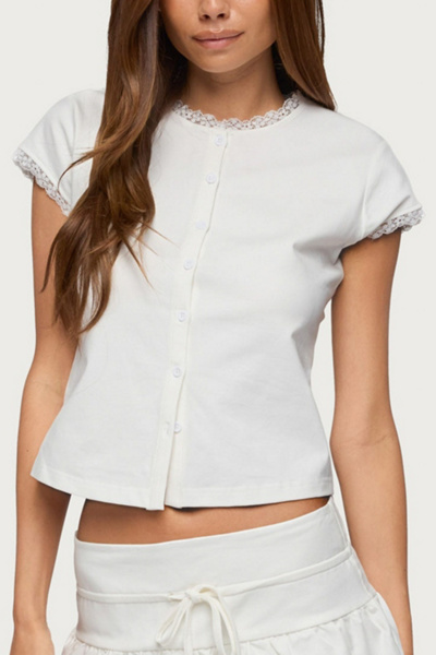 Edikted Yelena Lacey Button Up Top