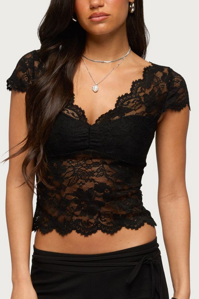 Edikted Elza Scalloped Sheer Lace Top | Urban Outfitters