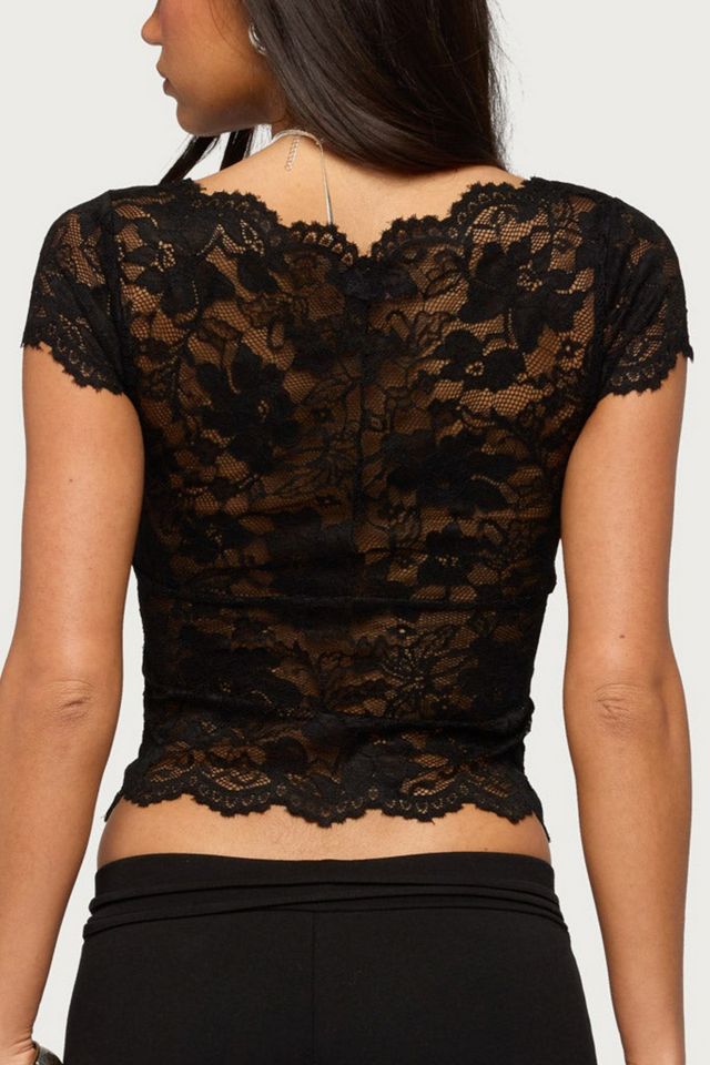 Edikted Elza Scalloped Sheer Lace Top | Urban Outfitters