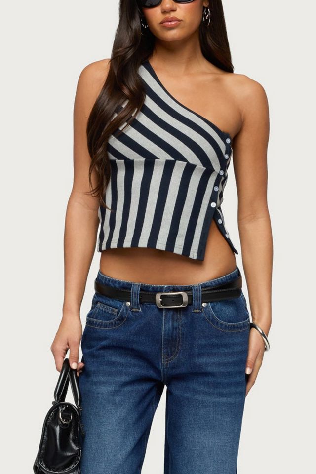 Edikted Button Striped One Shoulder Top #3