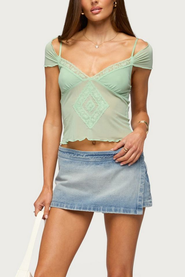 Edikted Shoulder Tie Lacey Sheer Mesh Top #3