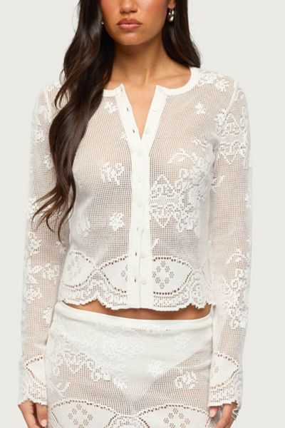Edikted Rusa Button Up Sheer Crochet Top