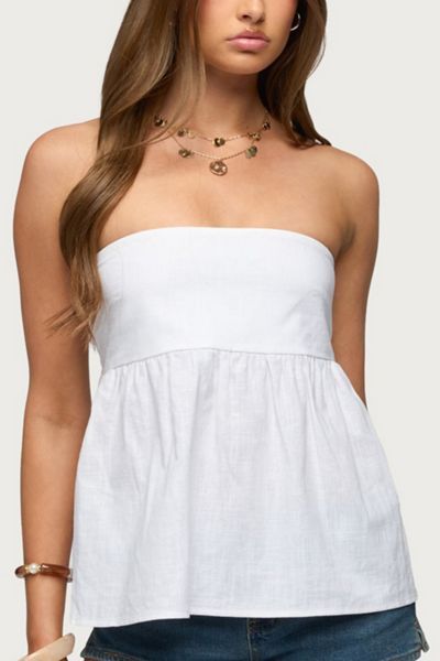 Edikted Linen Look Strapless Babydoll Top