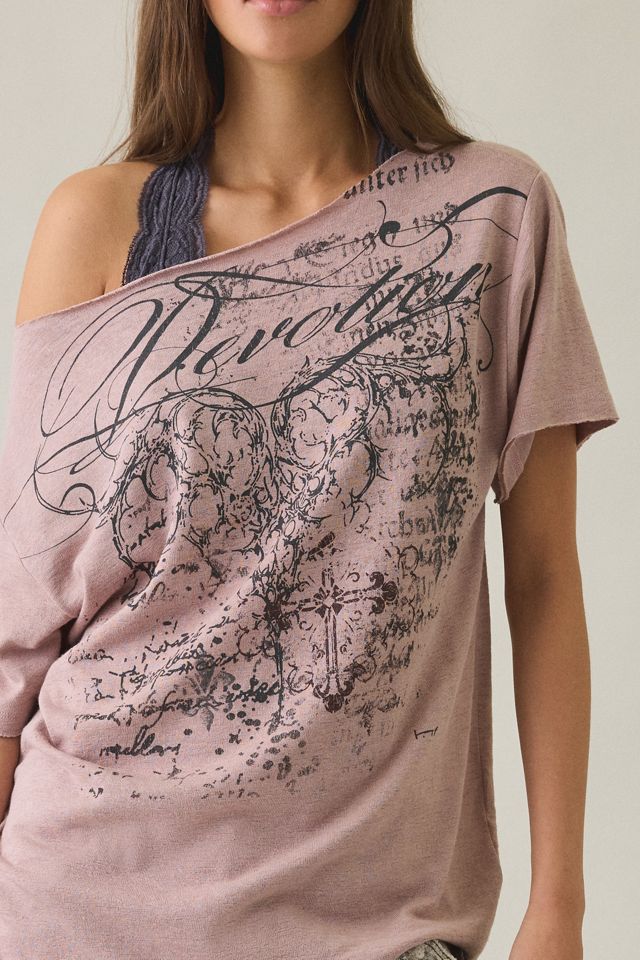 Devotion Graphic Oversized Off-The-Shoulder Tee #1