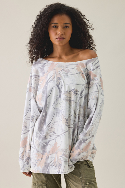 Snow Camo Oversized Off-The-Shoulder Sweatshirt