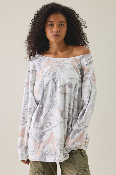 Snow Camo Oversized Off-The-Shoulder Sweatshirt