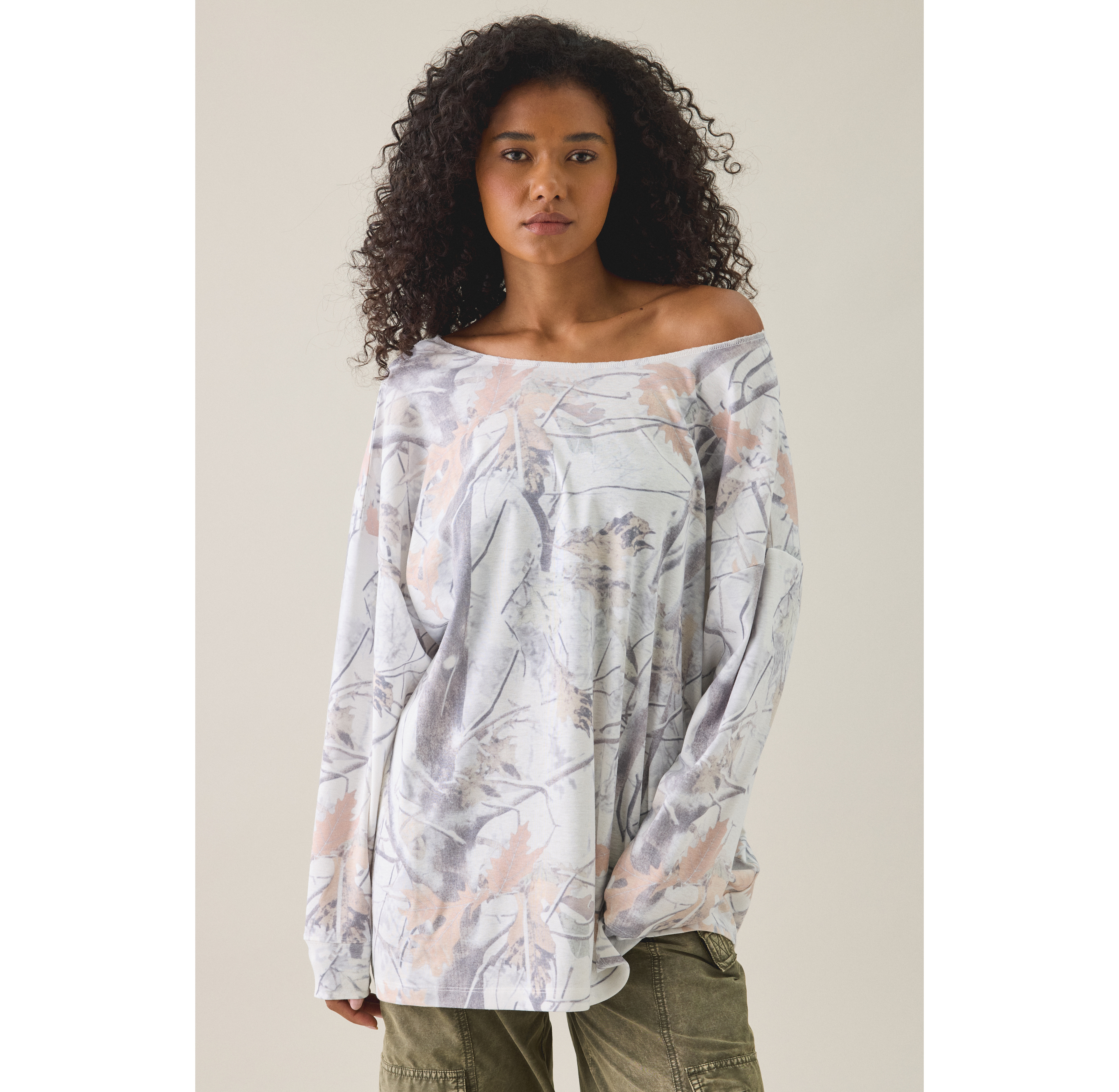 Snow Camo Oversized Off-The-Shoulder Sweatshirt