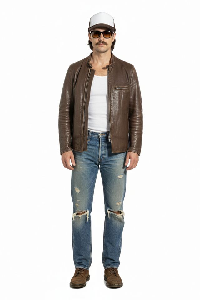 Vintage 1940s Cafe Racer Cropped Thrashed Zip Motorcycle Jacket #4
