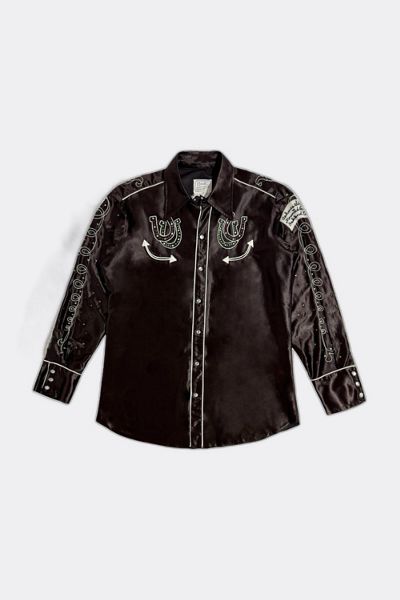 Vintage 1970's Chainstitch Rhinestone Fringed Western Pearl Snap Shirt