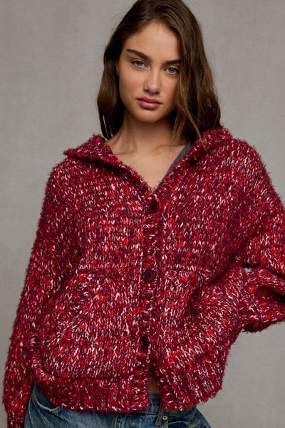 BDG Homesick Fuzzy Knit Hooded Oversized Cardigan