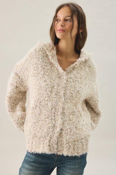 BDG Homesick Fuzzy Knit Hooded Oversized Cardigan