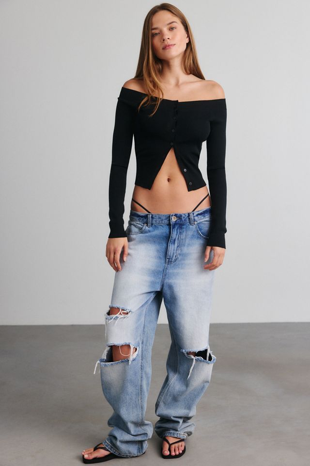 BDG Winterberry Off-The-Shoulder Cropped Cardigan #1