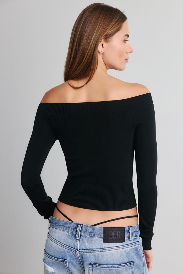 BDG Winterberry Off-The-Shoulder Cropped Cardigan #3