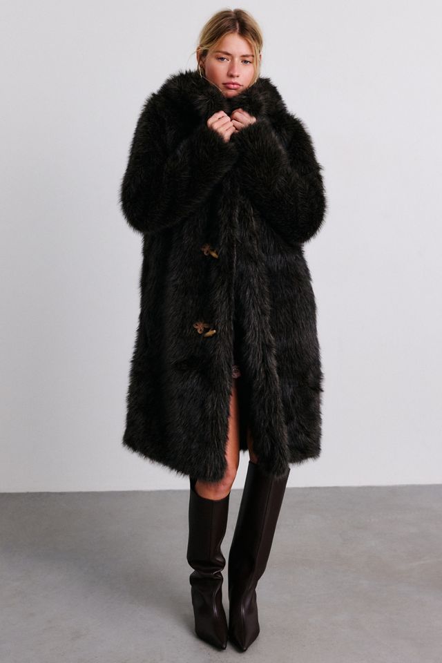 Kimchi Blue Briar Frog Button Hooded Faux Fur Duffle Coat #1