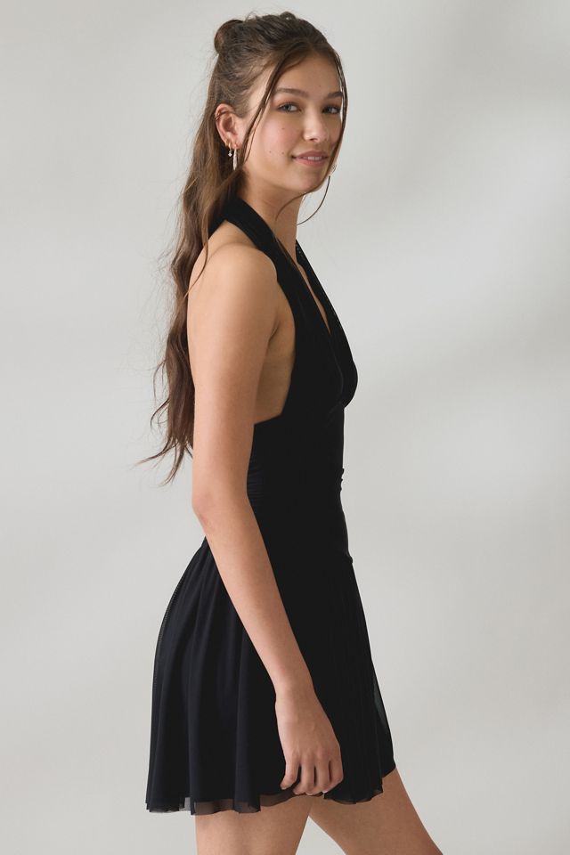 UO Party For You Plunging Halter Neck Mesh Mini Dress #1