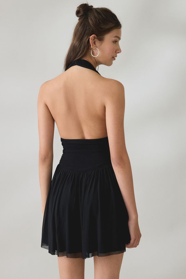 UO Party For You Plunging Halter Neck Mesh Mini Dress #2
