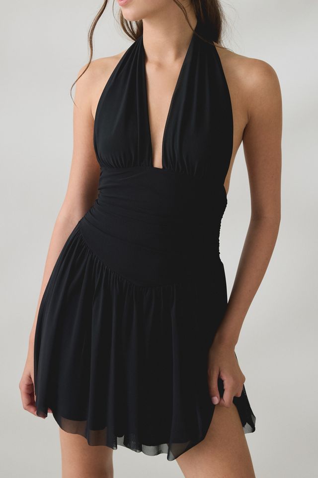 UO Party For You Plunging Halter Neck Mesh Mini Dress #3