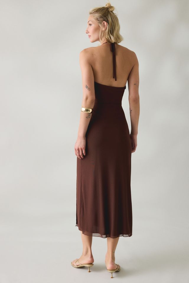 UO Petal Twist Plunging Halter Neck Mesh Midi Dress #2