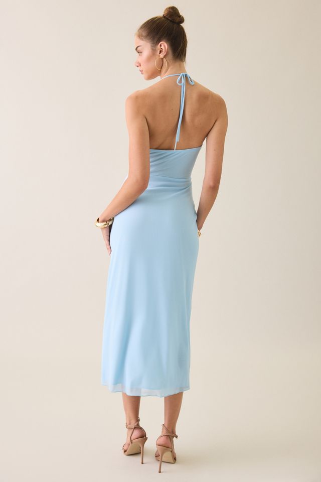 UO Petal Twist Plunging Halter Neck Mesh Midi Dress #2