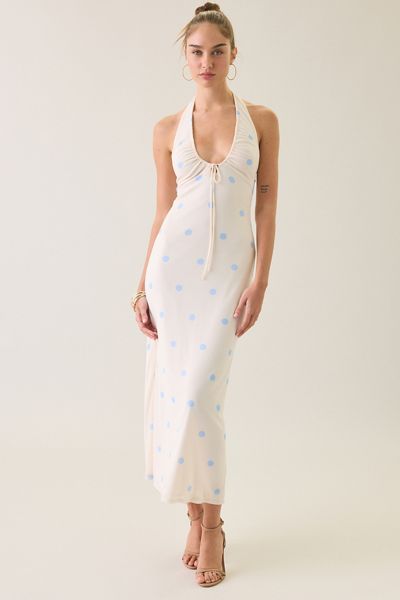UO Hera Plunging Halter Neck Mesh Midi Dress