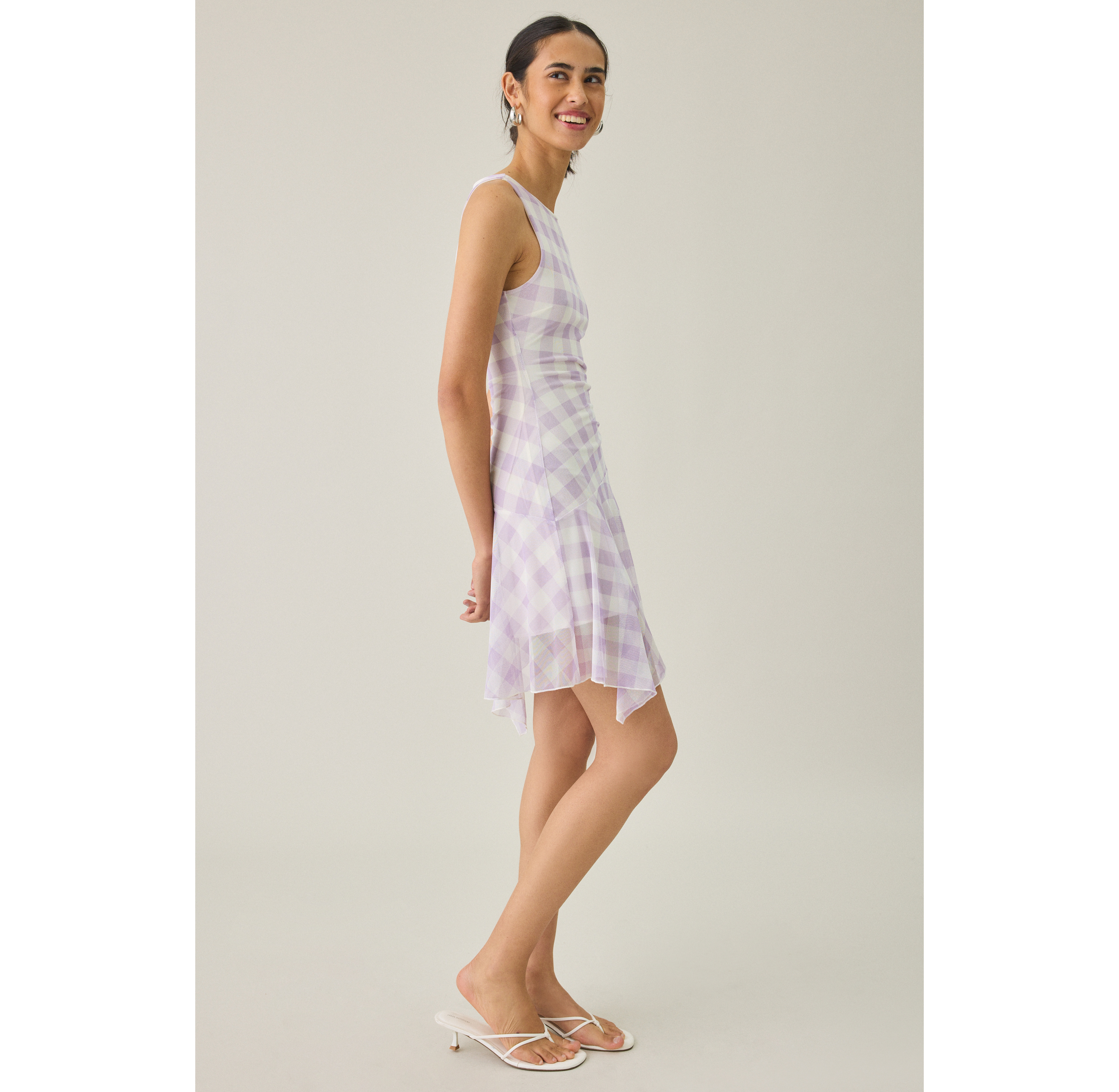 UO Whimsy Whirl Asymmetric Mesh Mini Dress