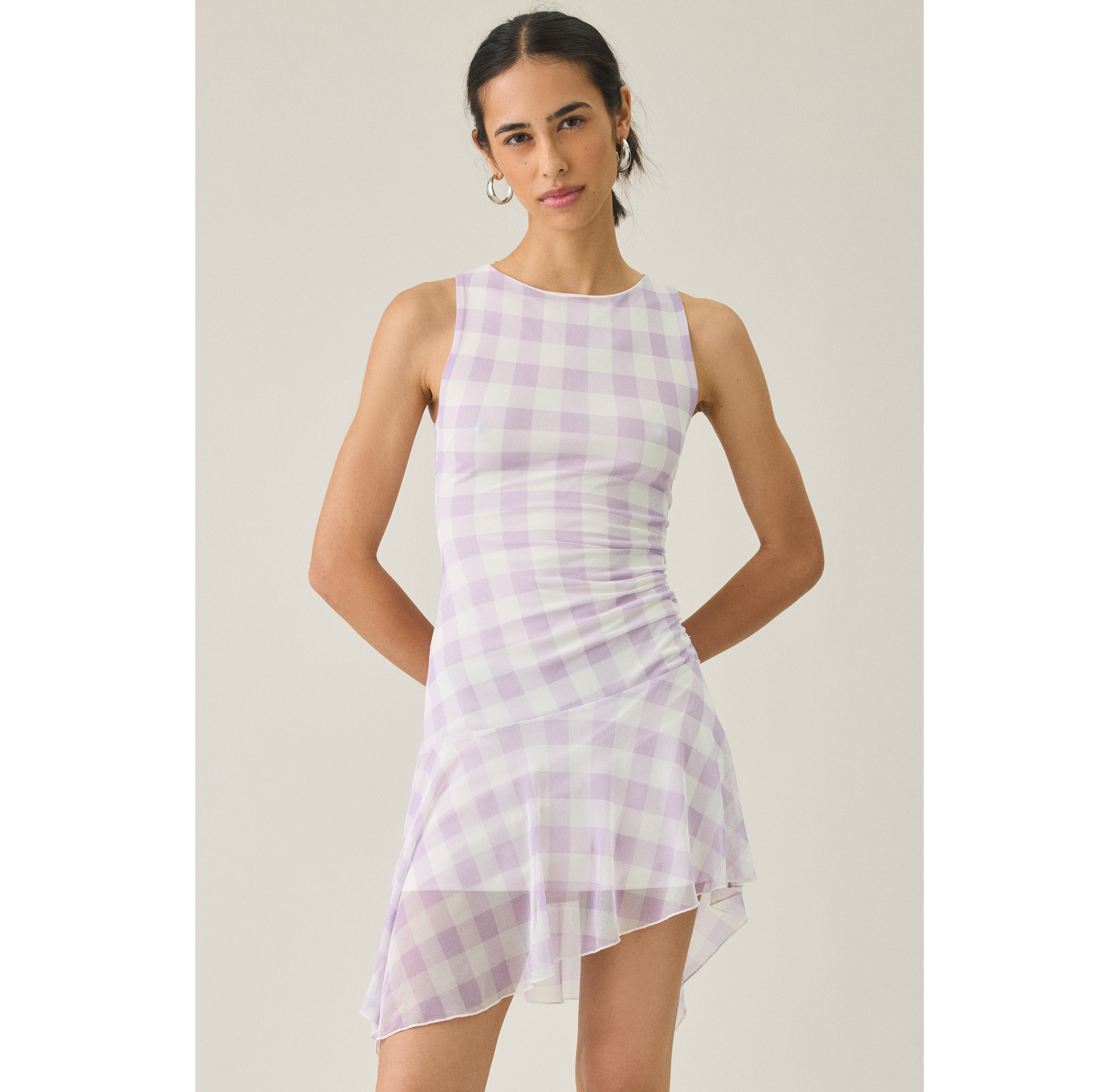 UO Whimsy Whirl Asymmetric Mesh Mini Dress