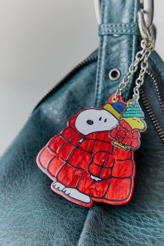 Whatever! Makes You Happy X Peanuts Snoopy Puffer Swivel Mirror Keychain #1