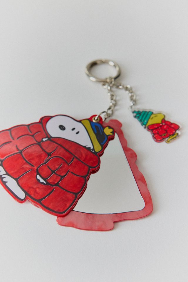 Whatever! Makes You Happy X Peanuts Snoopy Puffer Swivel Mirror Keychain #2