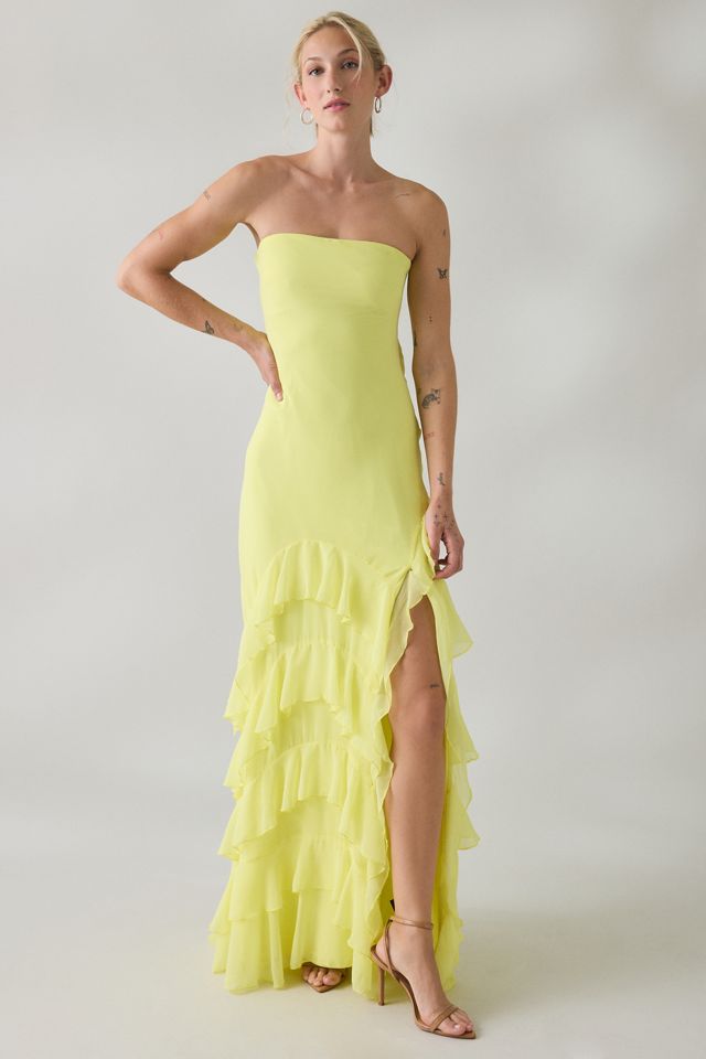 UO Marigold Muse Asymmetric Ruffle Strapless Maxi Dress #2