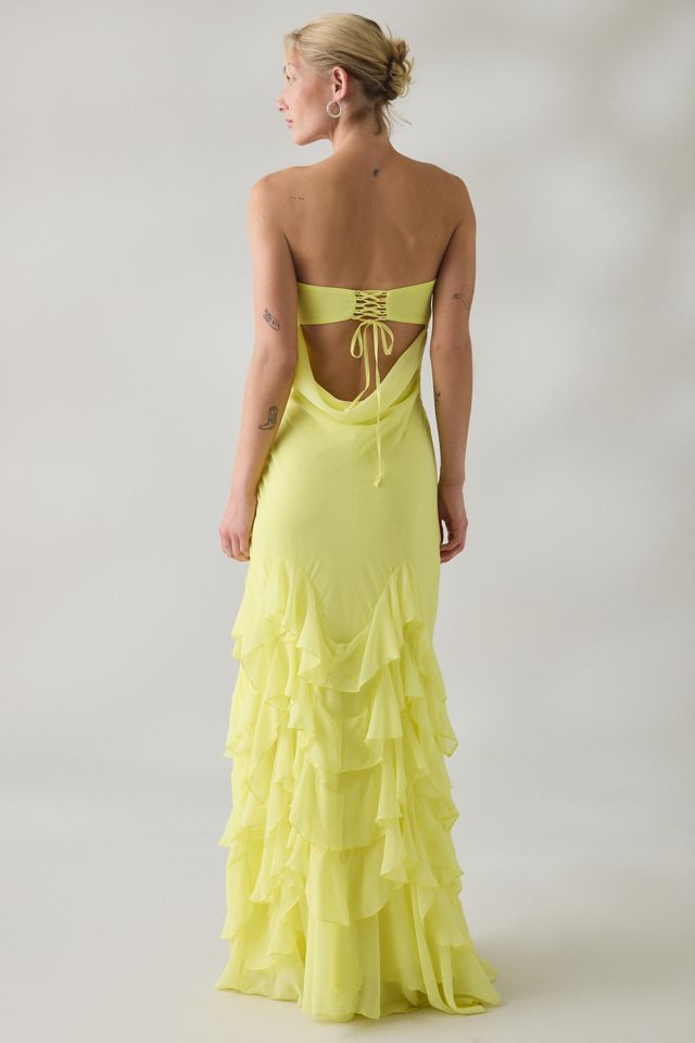 UO Marigold Muse Asymmetric Ruffle Strapless Maxi Dress #3