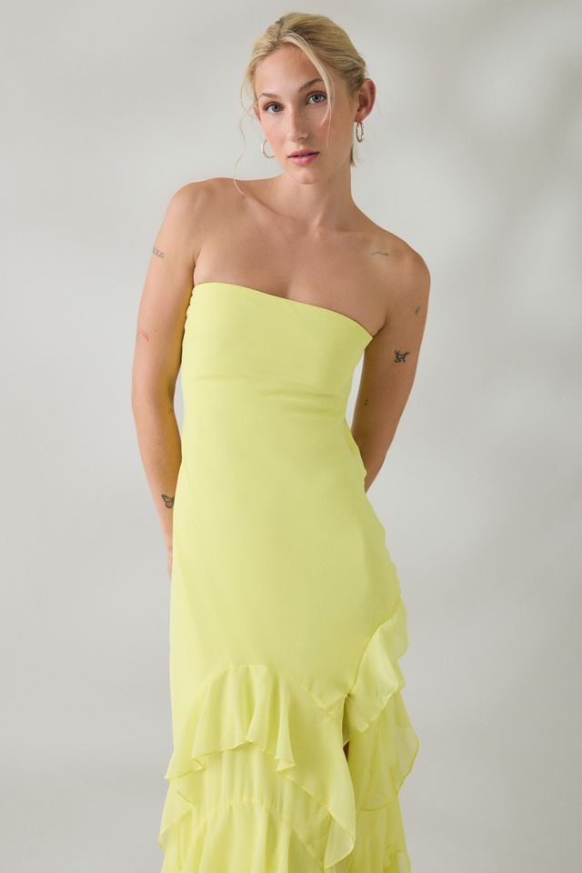 UO Marigold Muse Asymmetric Ruffle Strapless Maxi Dress #4