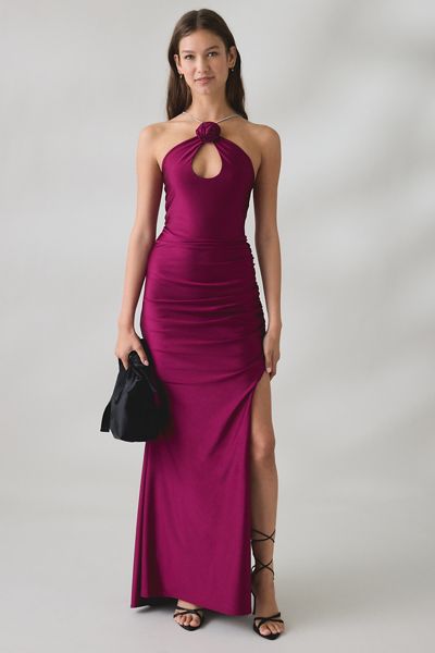 UO Amethyst Bloom Floral Applique High Neck Maxi Dress
