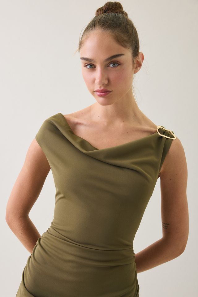 UO Laurel Hardware Accent Asymmetric Cowl Neck Midi Dress #2