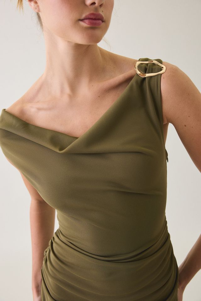 UO Laurel Hardware Accent Asymmetric Cowl Neck Midi Dress #3